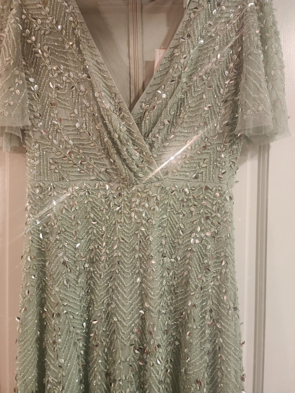 Mac Duggal Sage Beaded Midi Dress